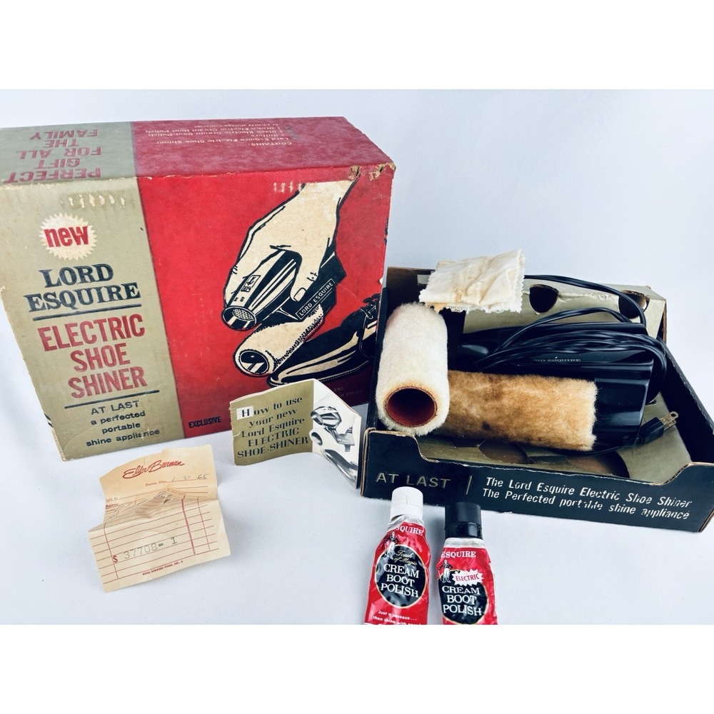 Vintage‎ Lord Esquire Electric Shoe Shiner - Complete W/Original Receipt Works!